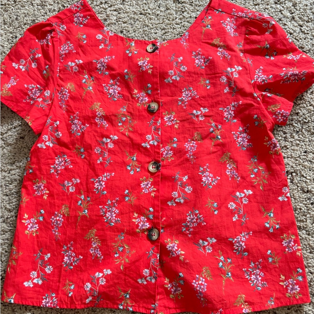 Abercrombie & Fitch Red Floral Button-Up Blouse
